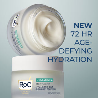 Hydration+ Moisturizer Shown in the product container. New 72 hours of age-defying hydration.