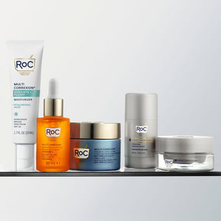 RoC 35 protocol - Revive + glow daily serum, derm correxion firming serum stick, derm correxion dual eye cream, multi correxion hydrate + plump moisturizer, and multi correxion firm + lift anti sagging firming cream