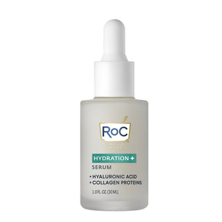 RoC Clinically Proven. Hydration+ Serum: +Hyaluronic Acid + Collagen Proteins. Package Front.