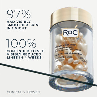 stylized photo ofRETINOL CORREXION® Line Smoothing Night Serum Capsules
97% had visibly smoother skin in 1 night
100% continued to see visibly reduced lines in 4 weeks
clinically proven